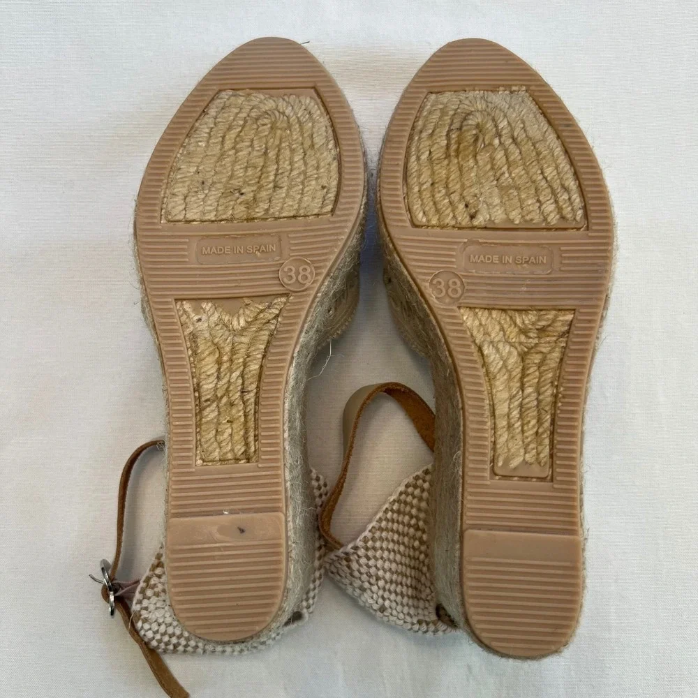 Maypol Beige Eyelet Canvas Espadrille Wedge Sandals Made in Spain Size 38 US 7.5